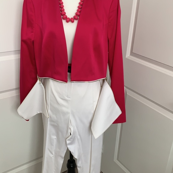 Two piece pant suit hot pink and white size 14 - Picture 3 of 6